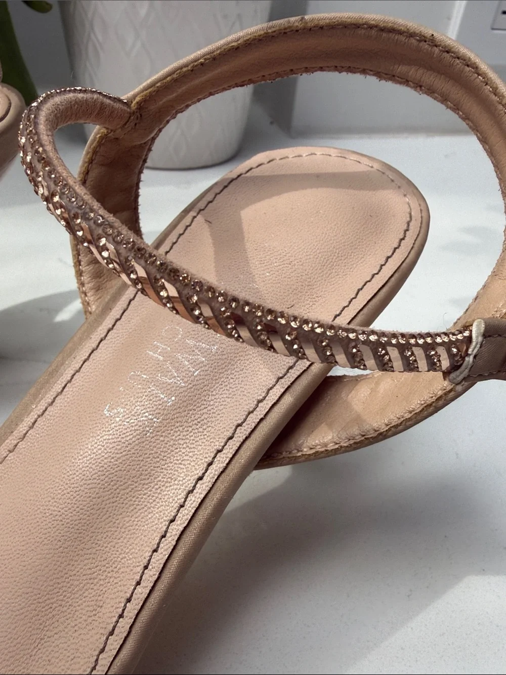 Kids Sparkling Rose Gold Braided-crystal Strap Dress Heels. Girls size 5.5